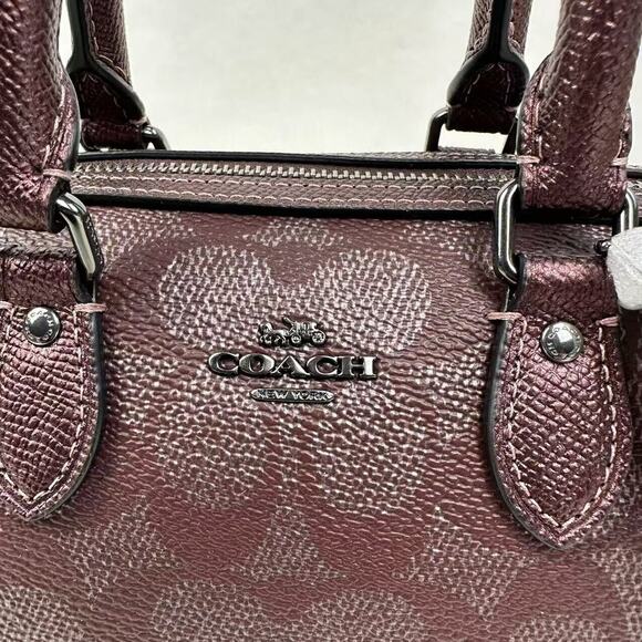 Coach Boxed Set Mini Rowan Crossbody Bag Mirror Charm Signature Canvas Wine NWT - Picture 5 of 13